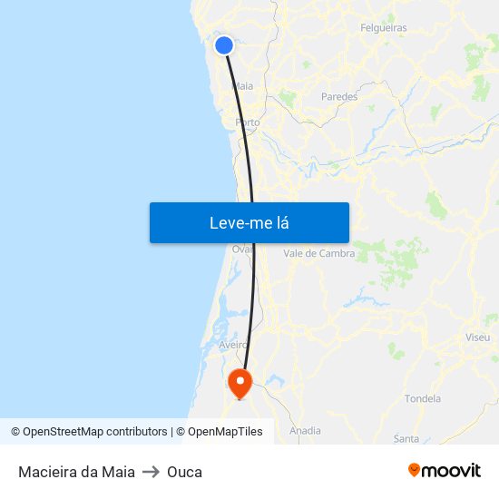 Macieira da Maia to Ouca map