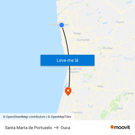 Santa Marta de Portuzelo to Ouca map