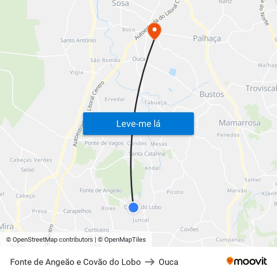 Fonte de Angeão e Covão do Lobo to Ouca map