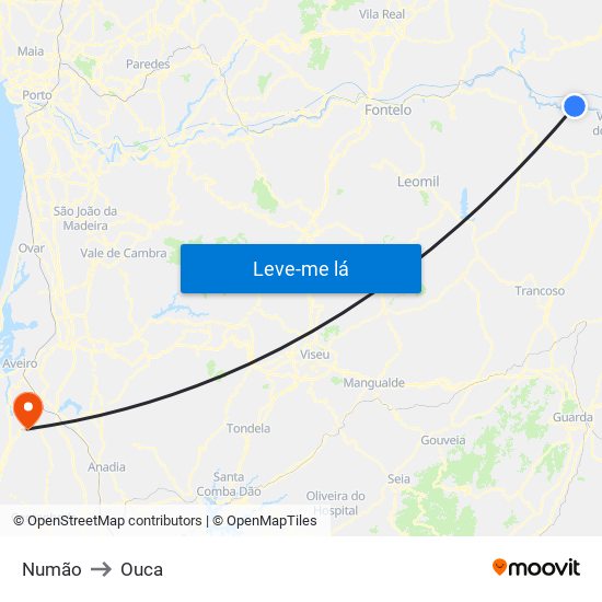 Numão to Ouca map