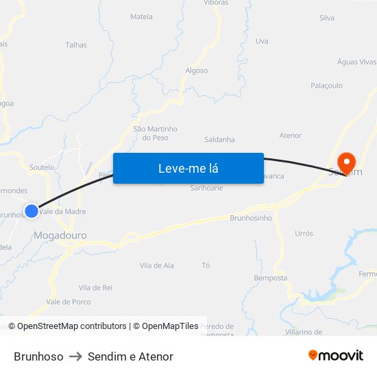 Brunhoso to Sendim e Atenor map