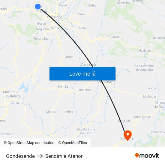Gondesende to Sendim e Atenor map