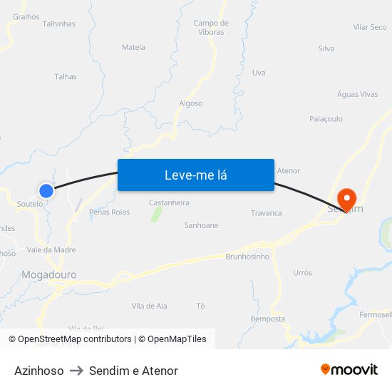 Azinhoso to Sendim e Atenor map