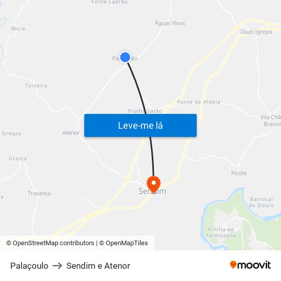 Palaçoulo to Sendim e Atenor map