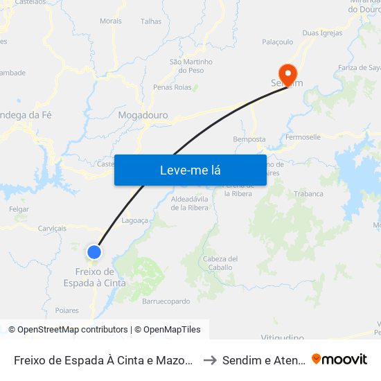 Freixo de Espada À Cinta e Mazouco to Sendim e Atenor map