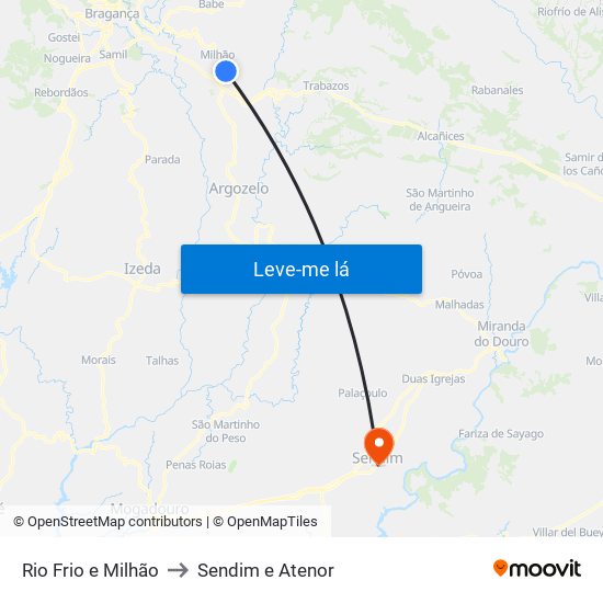 Rio Frio e Milhão to Sendim e Atenor map