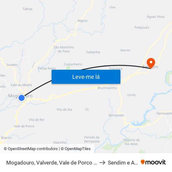 Mogadouro, Valverde, Vale de Porco e Vilar de Rei to Sendim e Atenor map