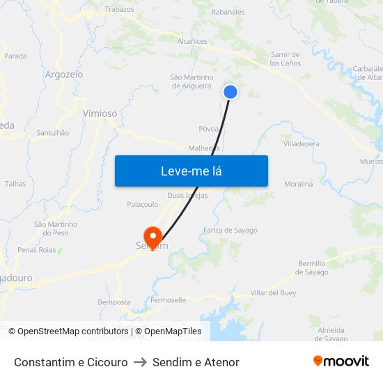 Constantim e Cicouro to Sendim e Atenor map