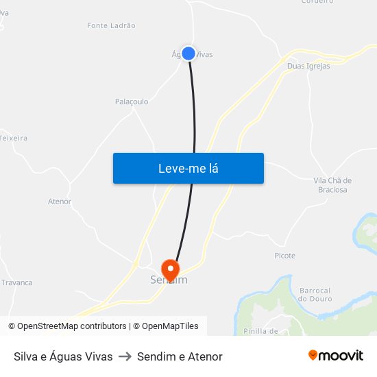 Silva e Águas Vivas to Sendim e Atenor map