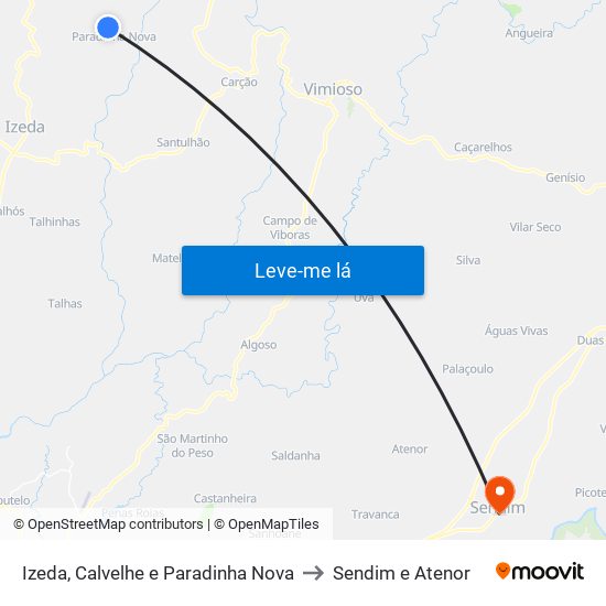 Izeda, Calvelhe e Paradinha Nova to Sendim e Atenor map