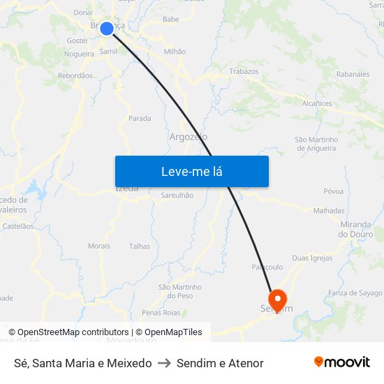 Sé, Santa Maria e Meixedo to Sendim e Atenor map