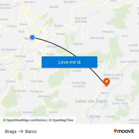 Braga to Barco map