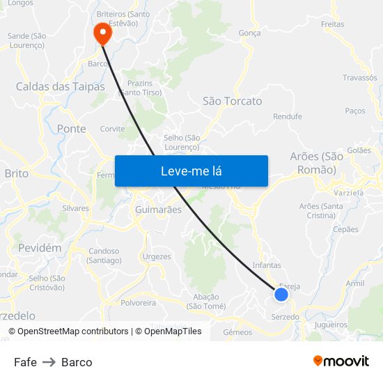 Fafe to Barco map