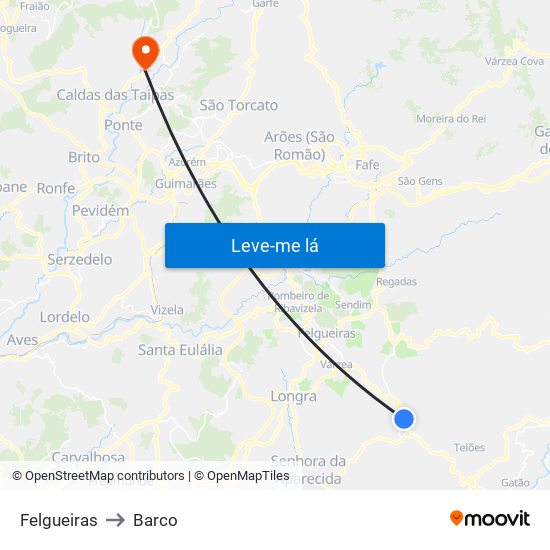 Felgueiras to Barco map