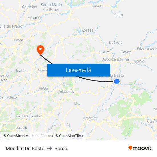 Mondim De Basto to Barco map