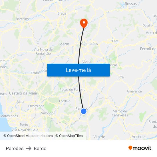 Paredes to Barco map