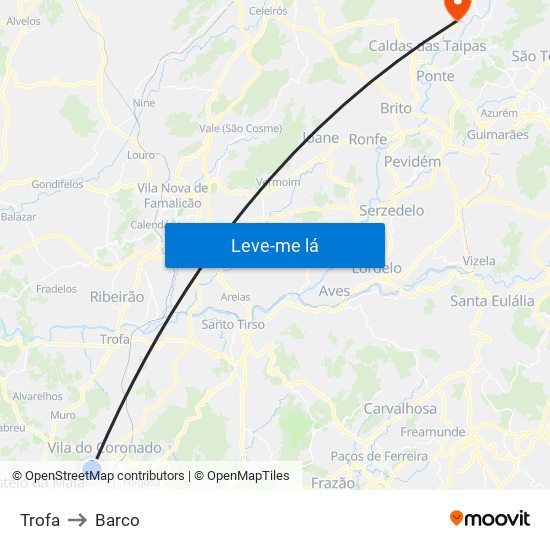 Trofa to Barco map