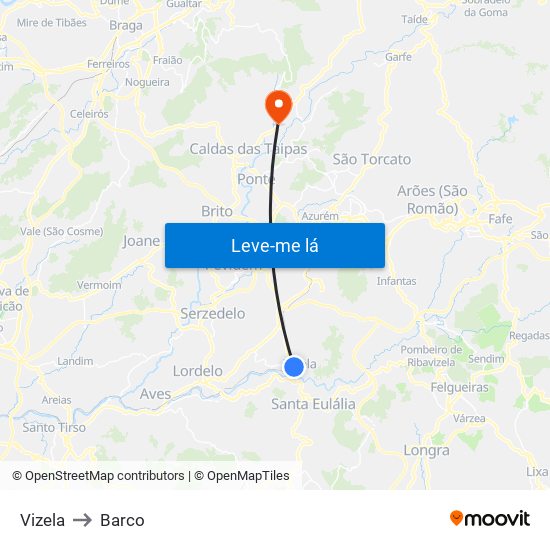 Vizela to Barco map
