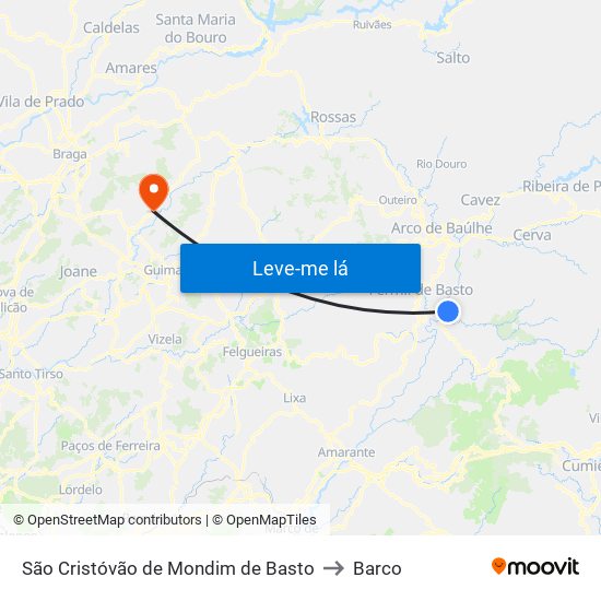 São Cristóvão de Mondim de Basto to Barco map