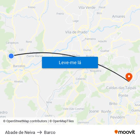 Abade de Neiva to Barco map