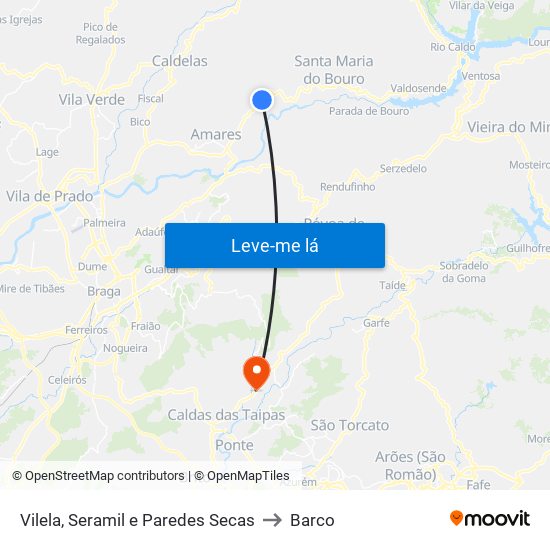 Vilela, Seramil e Paredes Secas to Barco map