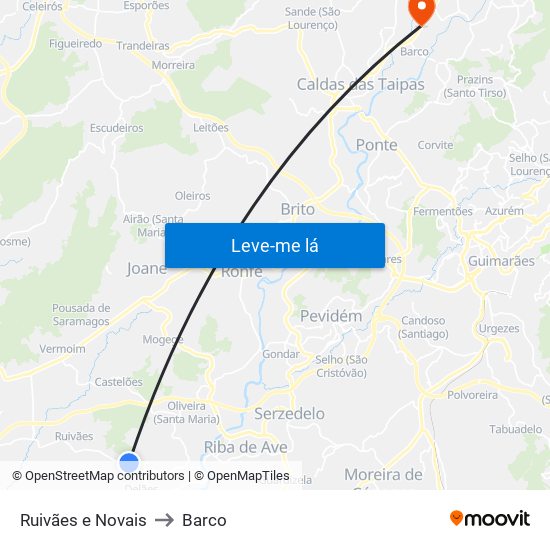 Ruivães e Novais to Barco map