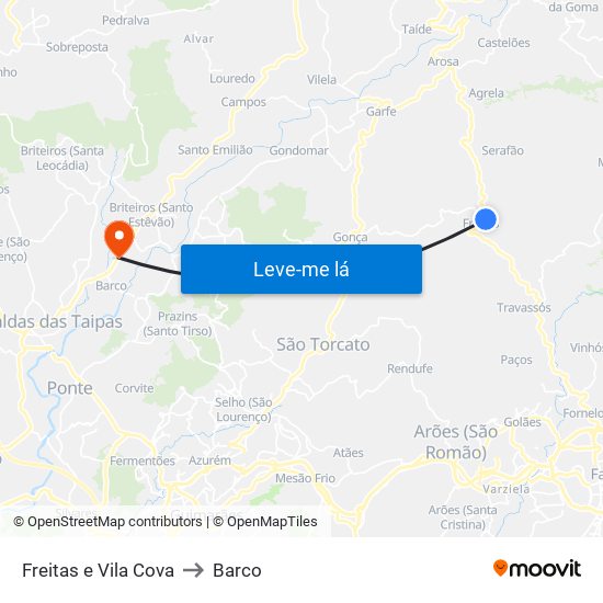 Freitas e Vila Cova to Barco map