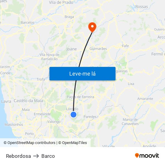 Rebordosa to Barco map