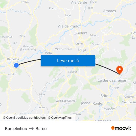 Barcelinhos to Barco map