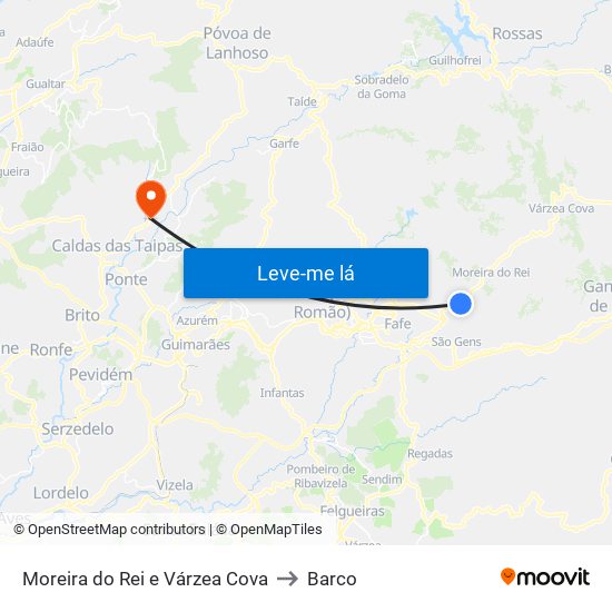 Moreira do Rei e Várzea Cova to Barco map