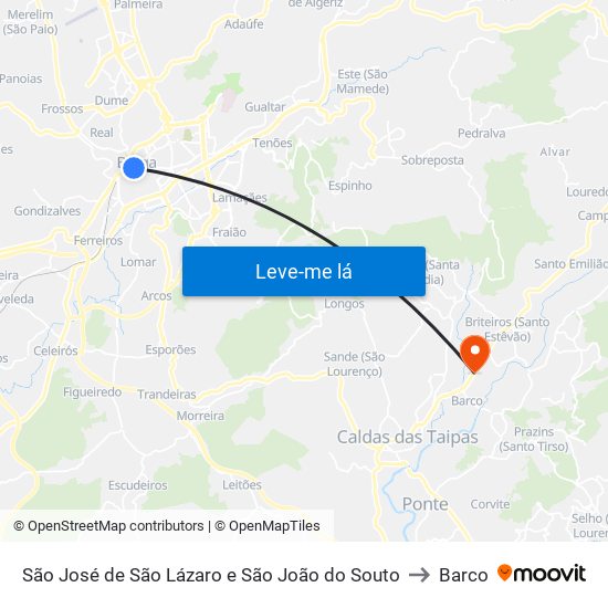 São José de São Lázaro e São João do Souto to Barco map