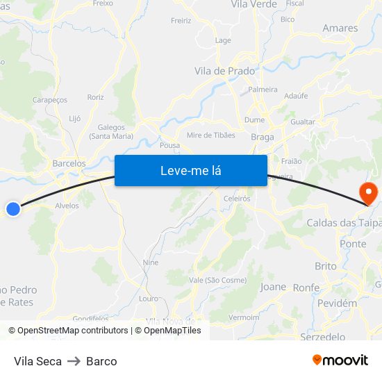 Vila Seca to Barco map