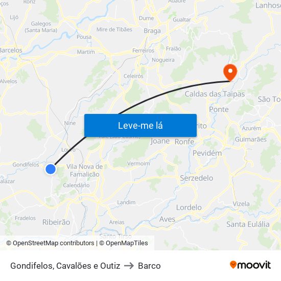 Gondifelos, Cavalões e Outiz to Barco map