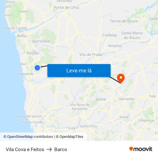 Vila Cova e Feitos to Barco map