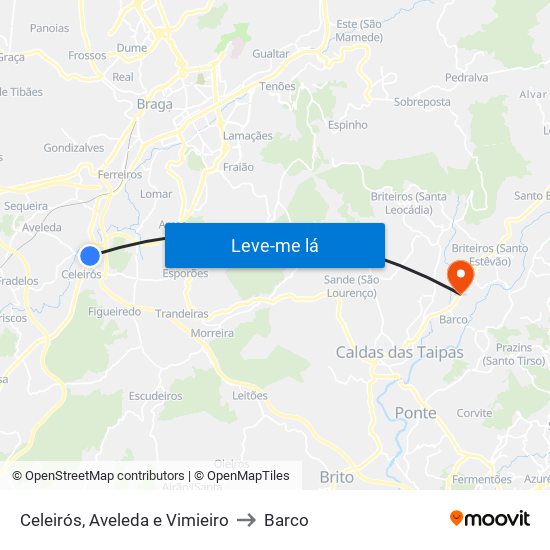 Celeirós, Aveleda e Vimieiro to Barco map