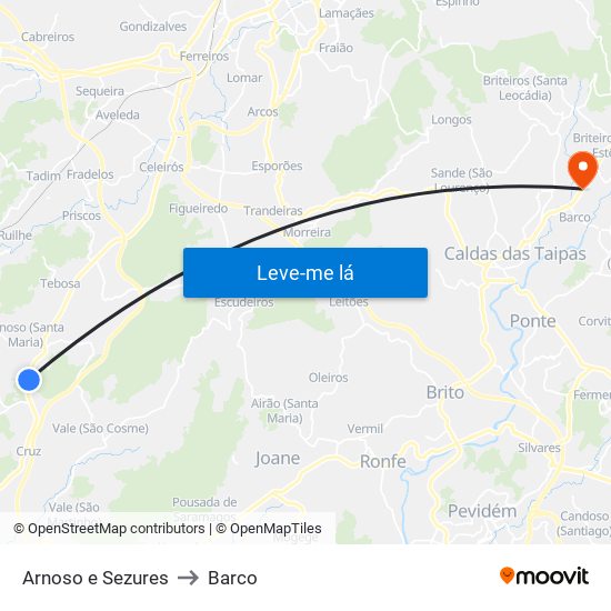 Arnoso e Sezures to Barco map