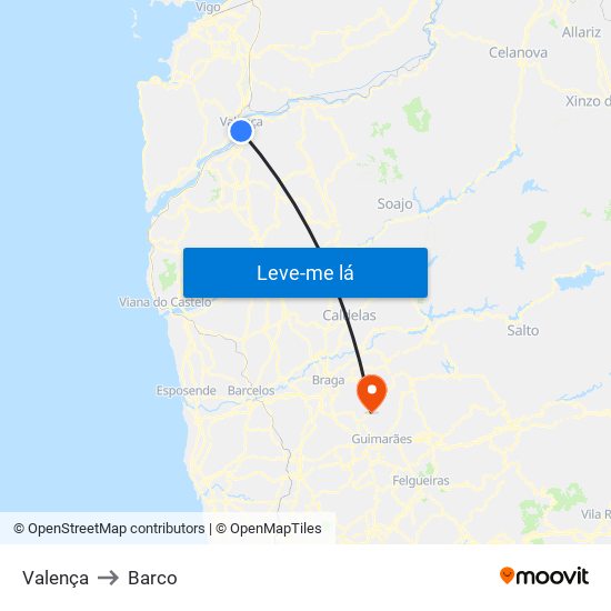 Valença to Barco map
