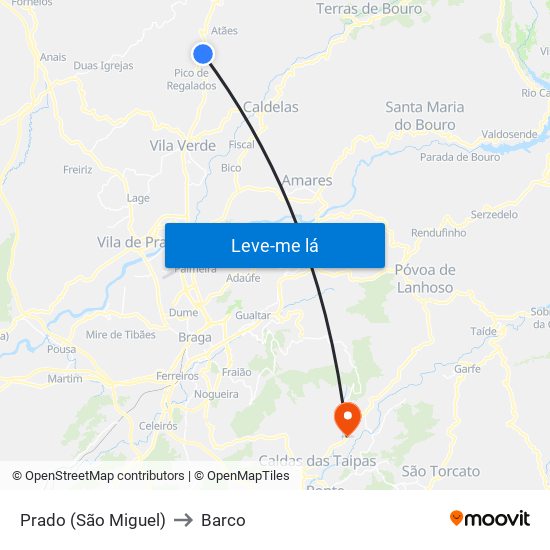 Prado (São Miguel) to Barco map