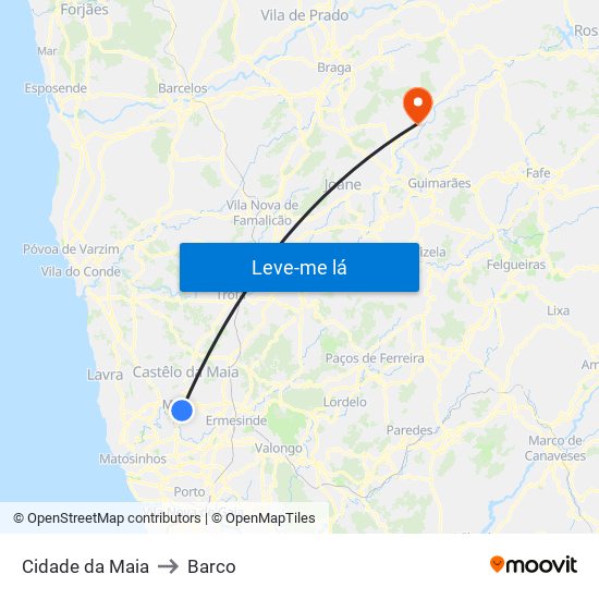 Cidade da Maia to Barco map