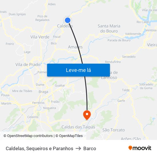 Caldelas, Sequeiros e Paranhos to Barco map