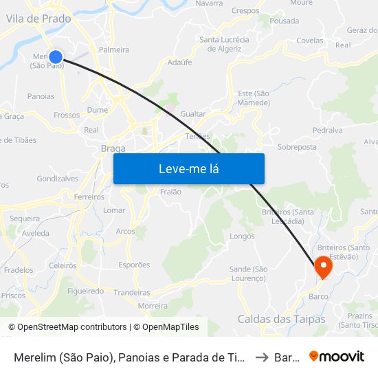 Merelim (São Paio), Panoias e Parada de Tibães to Barco map