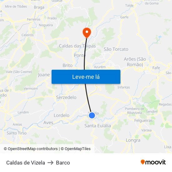 Caldas de Vizela to Barco map