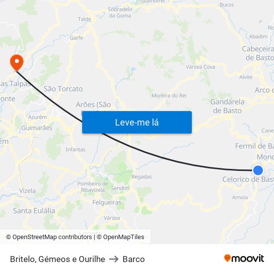 Britelo, Gémeos e Ourilhe to Barco map