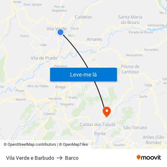 Vila Verde e Barbudo to Barco map