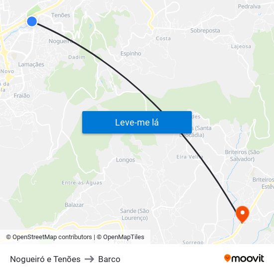 Nogueiró e Tenões to Barco map