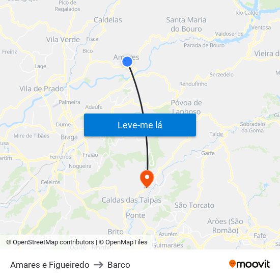 Amares e Figueiredo to Barco map