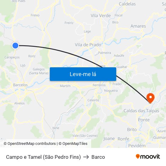 Campo e Tamel (São Pedro Fins) to Barco map