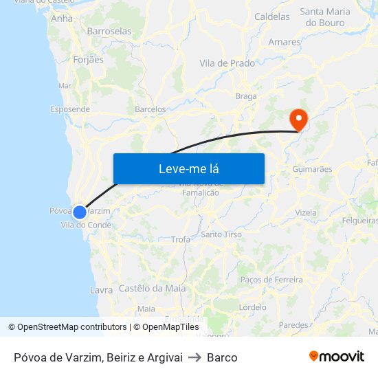 Póvoa de Varzim, Beiriz e Argivai to Barco map