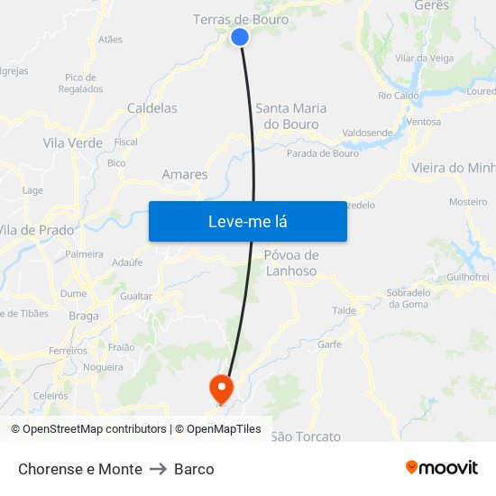 Chorense e Monte to Barco map