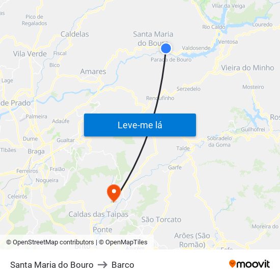 Santa Maria do Bouro to Barco map